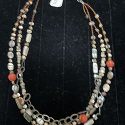 Triple Strand Coral & Seed Necklace 