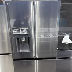 brand new LG 26 cu. ft. Smart Counter-Depth MAX French Door Refrigerator with 4 types of ice in PrintProof Black Stainless Steel