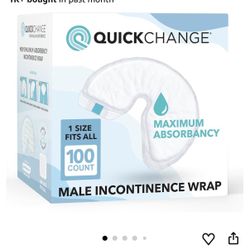 QuickChange Men's Incontinence Wrap, Maximum Absorbency Catheter Alternative for Males with Reduced Mobility | 17 Ounce Capacity, Adjustable Size, 100