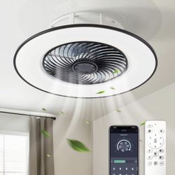 CHANFOK 22 Inch Ceiling Fans with Remote Control, Lights, Modern Bladeless- Smar