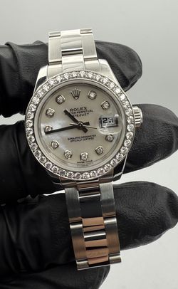 Rolex 26mm Datejust Diamond Watch Oyster Steel Band White MOP Dial