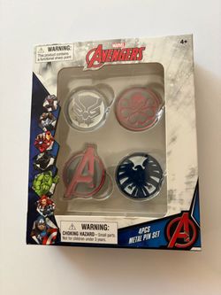 Marvel Avengers 4 Piece Metal Pin Set Black Panther Hydra Shield Collectible