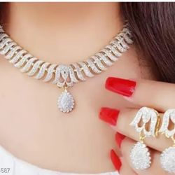 American Diamond Gold Plated Necklace And Earrings Set