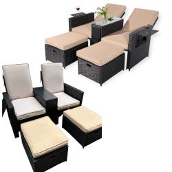 5PCS Outdoor Wicker Chaise Lounge Chair for Patio Pool Backyard .Rattan Adjustable Reclining Patio Lounge Chair with Ottoman and Coffee Table,