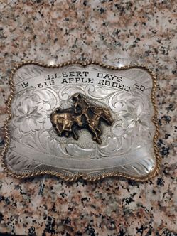 Sterling and 10K Rodeo trophy large buckle