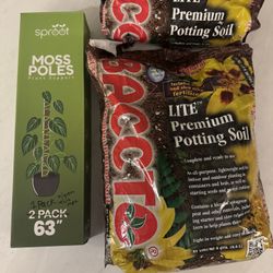 Soil + moss pole - plant repotting kit