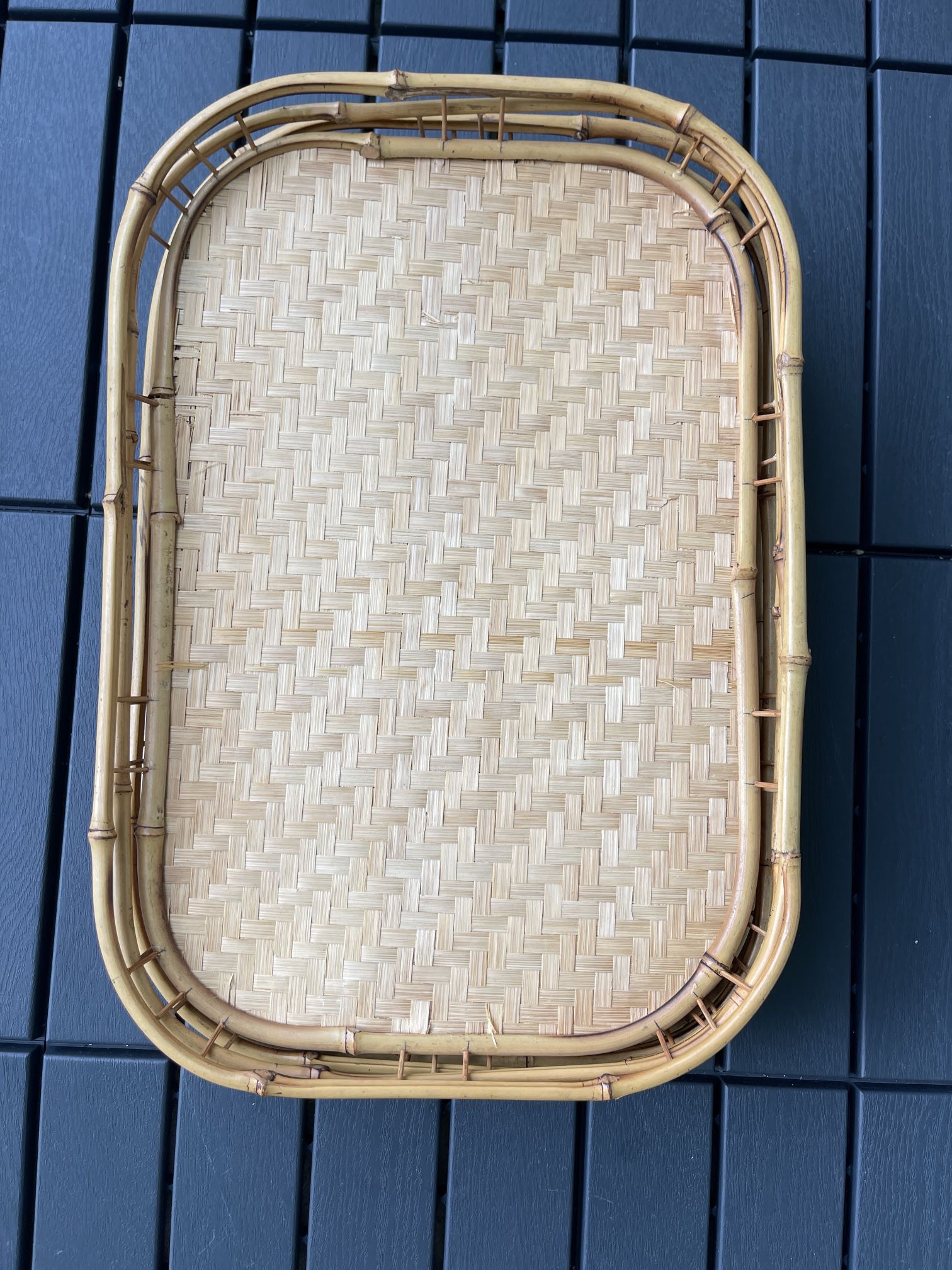 Vintage Bamboo Tray Set Of 6