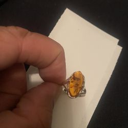 Sterling Silver Amber Ring .