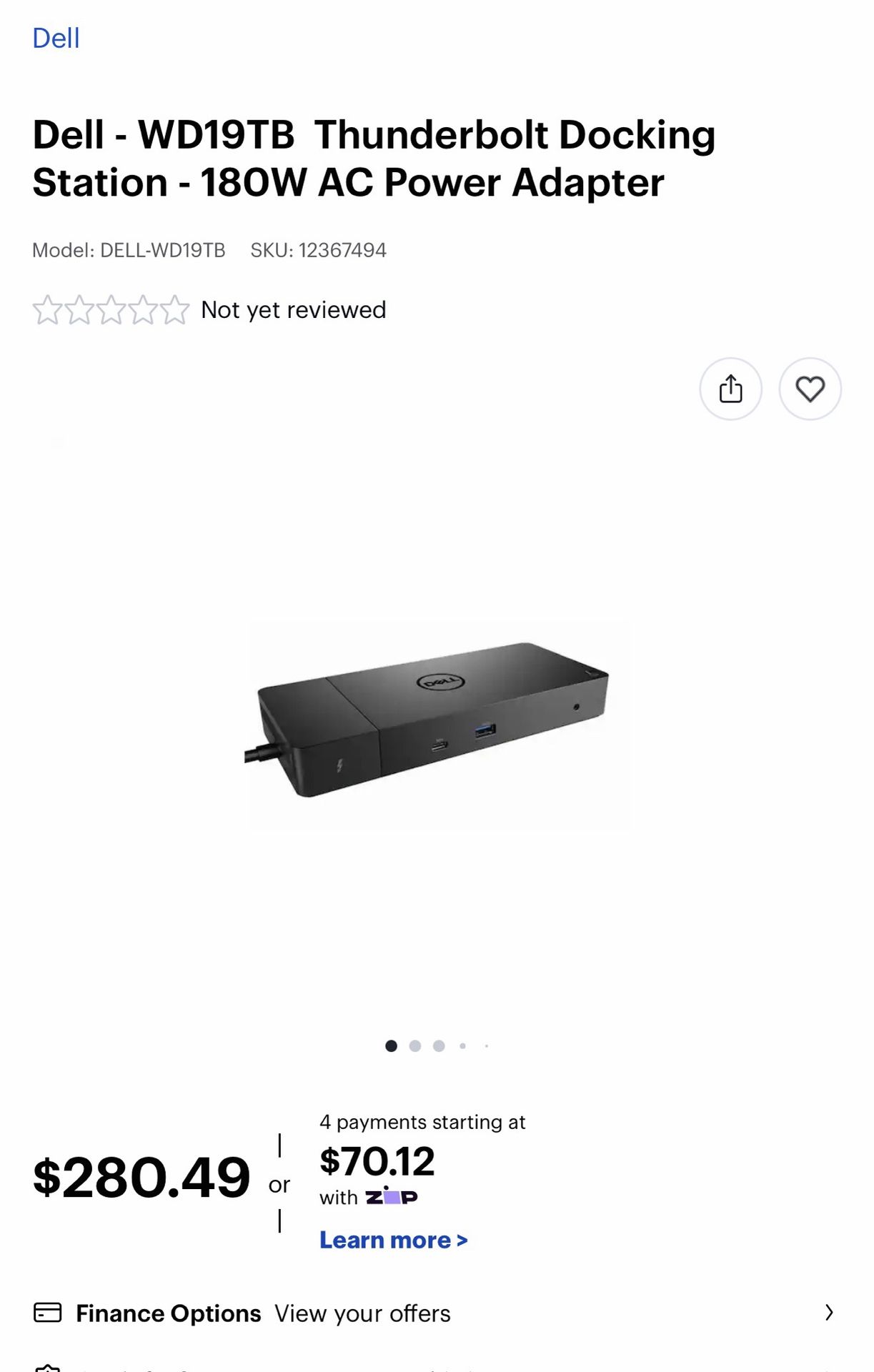 Dell - WD19TB Thunderbolt Docking Station - 180W AC Power Adapter