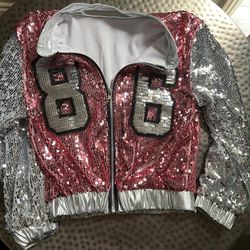 girls sequin jacket dance top number 86 pink and silver 