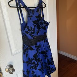 Midnight Blue Velvet Black Rose Dress