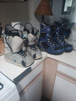 Nine Pair Of Great Name Brand Burton And 32s And Airwalk Snowboard Boots In Great Condition
