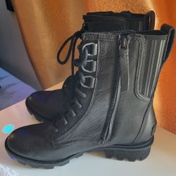 Sorel Size 8 Black Boots Combat Zip Up Lace Up