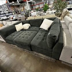 BRAND NEW CHARCOAL GREY MODULAR TUFTED SECTIONAL SAME DAY DELIVERY 