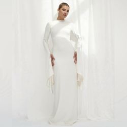 KHANUMS Kadela Gown - Elegant White Long Sleeve Dress