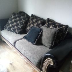 6 Piece Leather/Cloth Living Room Furniture Set 