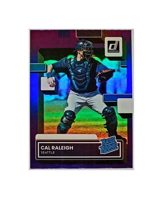 CAL RALEIGH ROOKIE PURPLE HOLO REFRACTOR "RATED ROOKIE" 2022 DONRUSS #39 SEATTLE