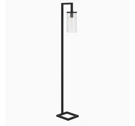 Henn&Hart 67.75" Tall Floor Lamp with Glass Shade in Blackened Bronze/Seeded, for Home, Living Room