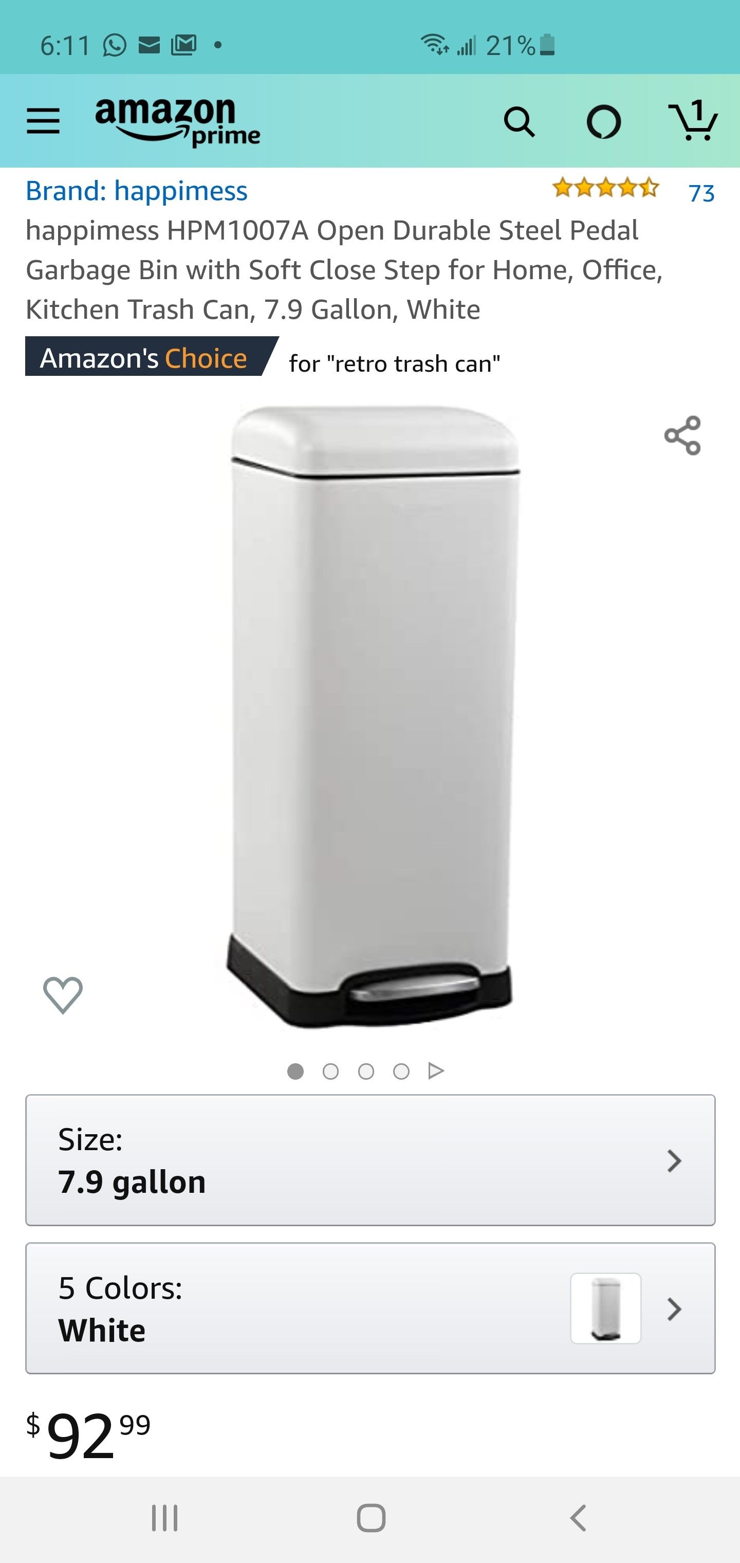 30 Liter (8 gallon) kitchen trash bin. Never used.