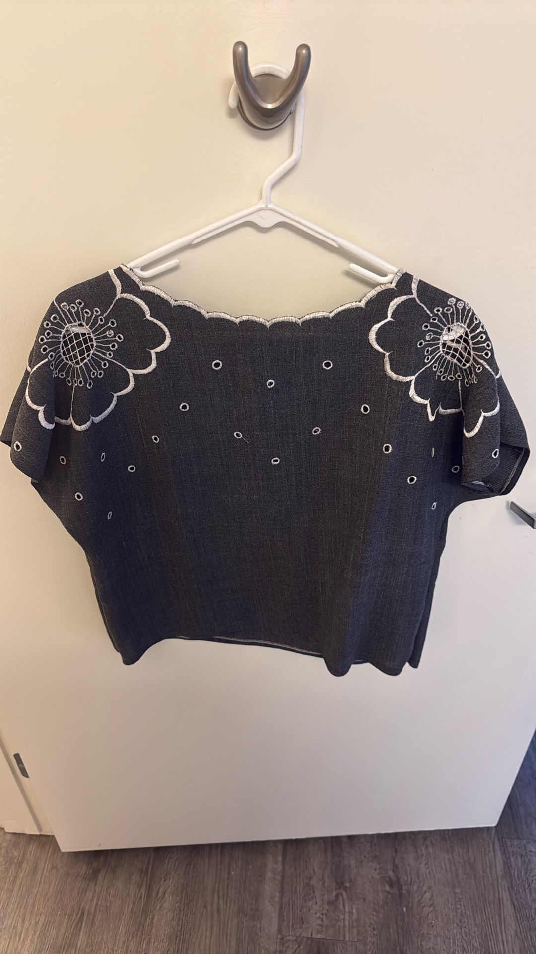 Embroidered Grey Boxy Top