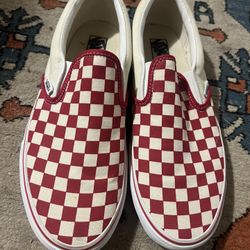 Like New Vans Red Checkered Slip On