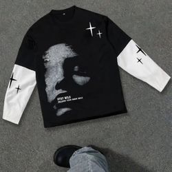 y2k long sleeve shirt black/white