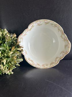 Haviland Limoges France Decorative Serving Bowl Pink Roses & Green Garland Schleiger #346 Pattern c.1903yr.