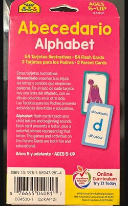 School Zone ESPANOL • ENGLISH Abecedario Alphabet TARJETAS ILUSTRATIVAS FLASH CARDS 10 Packs