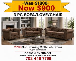 Brown 3 pc sofa set