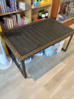Patio Table, Brown, And Black Metal