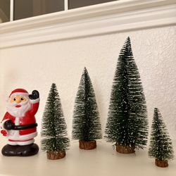 Set of 4 Christmas Village Bottle Brush Trees! 🌲✨ with Santa 🎅