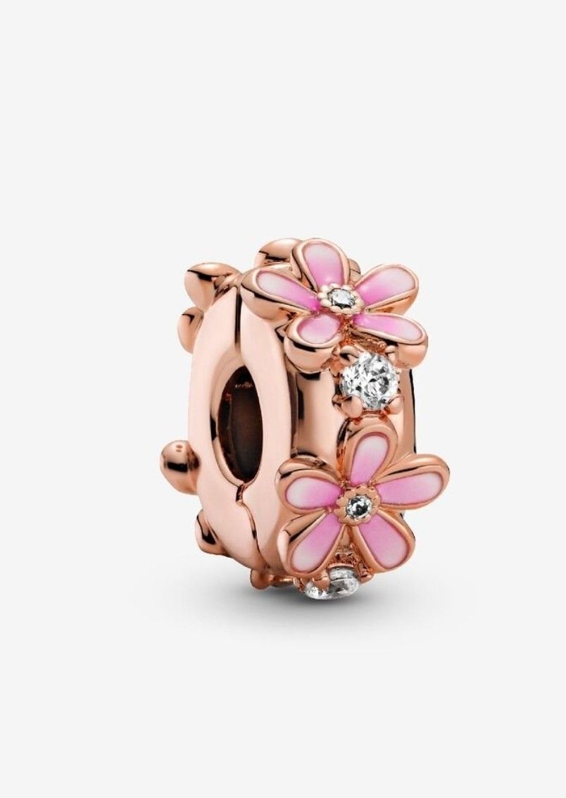 Pink Daisy Spacer Clip Charm
14k rose gold plating For Pandora Bracelet Necklace 