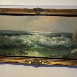 Engel mid century seascape 58x32 Frame 24x48 Oil On Canvas