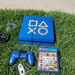 All Blue PS4 500GB Playstation 4 With 1 New controller & 1 New Game of choose all work 100%