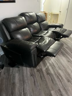 Dark Grey Leather Reclining Sofa