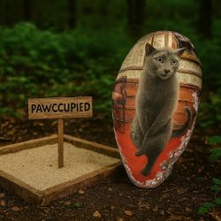 Hand-Crafted Rock Art – Cat Design in Paint & Appliqué – Whimsical Home Accent • Mixed Media Cat Portrait Rock – Hand-Painted Stone – Unique Gift for