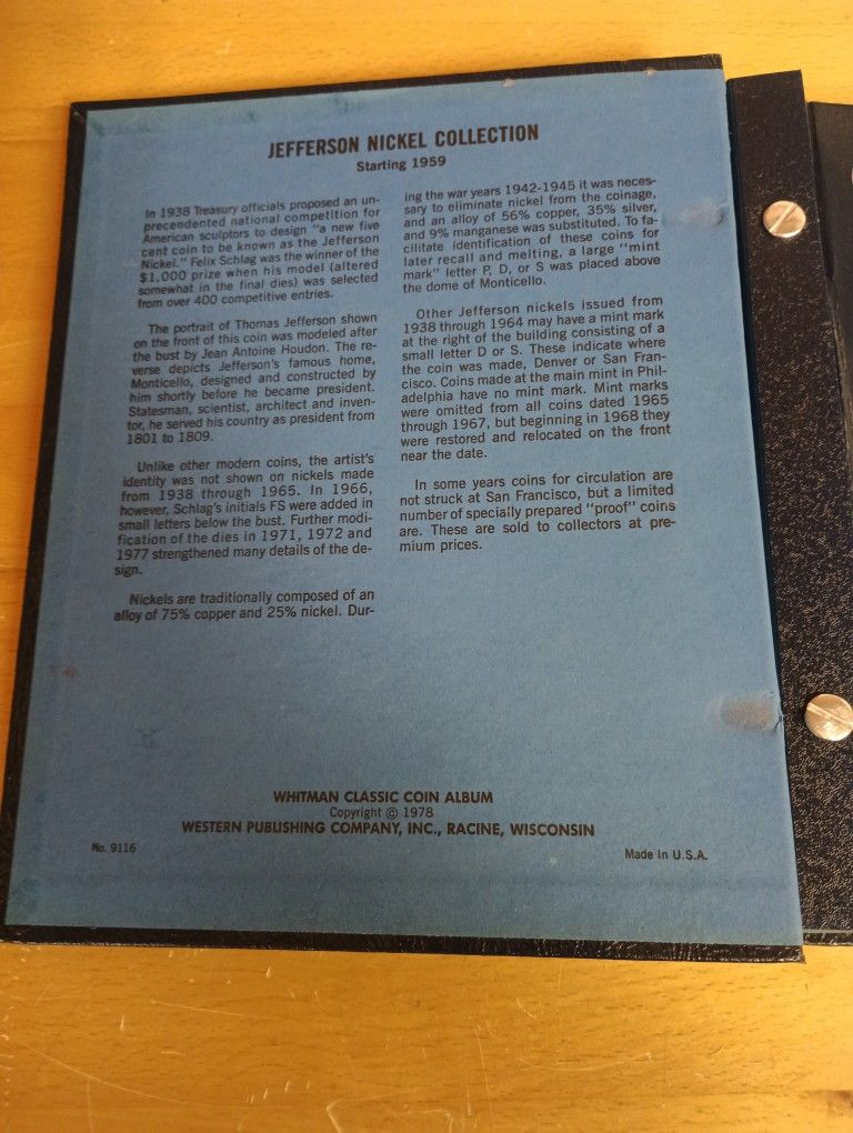 Whitman Classics No. 9116 (1978) Jefferson Nickels Album
