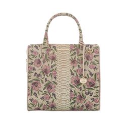 Brahmin Caroline Ivory Labyrinth Floral Crocodile Embossed Leather Handbag