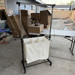 Rolling Laundry Cart with Hanging Bar