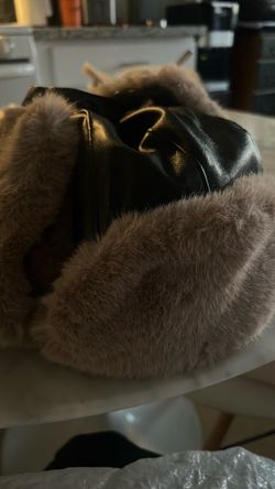 Black Leather and Faux Fur hat