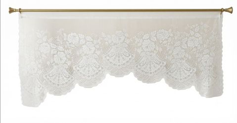 White Floral Lace Window Valance Set of 2 size 72" w x 30" L each