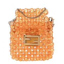 FENDI Lambskin Beaded Mini Pico Baguette Charm Orange