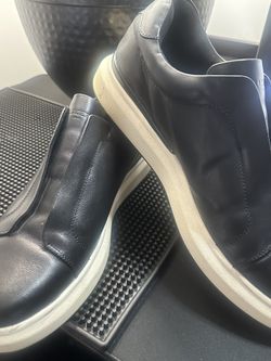 Karl Lagerfeld Paris Men's Leather Laceless Slip On Sneakers Shoes Black Sz 10.5