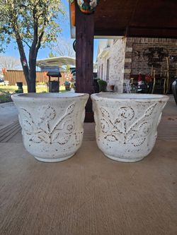 White Flower Clay Pots. (Planters) Plants, Pottery, Talavera $85 cada una.