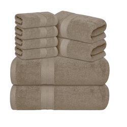 Avalon Towels Luxury 8 Piece Beige Towels Set, 2 Bath Towels, 2 Hand Towels and 4 Washcloths, 600 GSM 100% Ring Spun Cotton Highly Absorbent Beige Bat