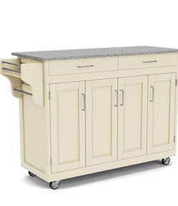 Homestyles Create Kitchen Cart, Gray Granite Top, Off White