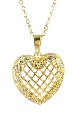 Savvy Cie – 18K Plated Gold Vermeil Diamond Heart Pendant Necklace - 0.10 ctw