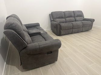 Dark Gray Reclining Sofa & Loveseat Set – Excellent Condition