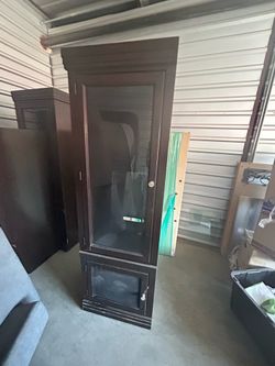 Dark Wood Display Cabinet with Glass Doors