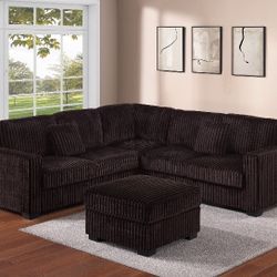 On Sale  No Tax ✅ $499 -4-pc Sectional Sofa With Ottoman Coffee Fur-like Jumbo Corduroy